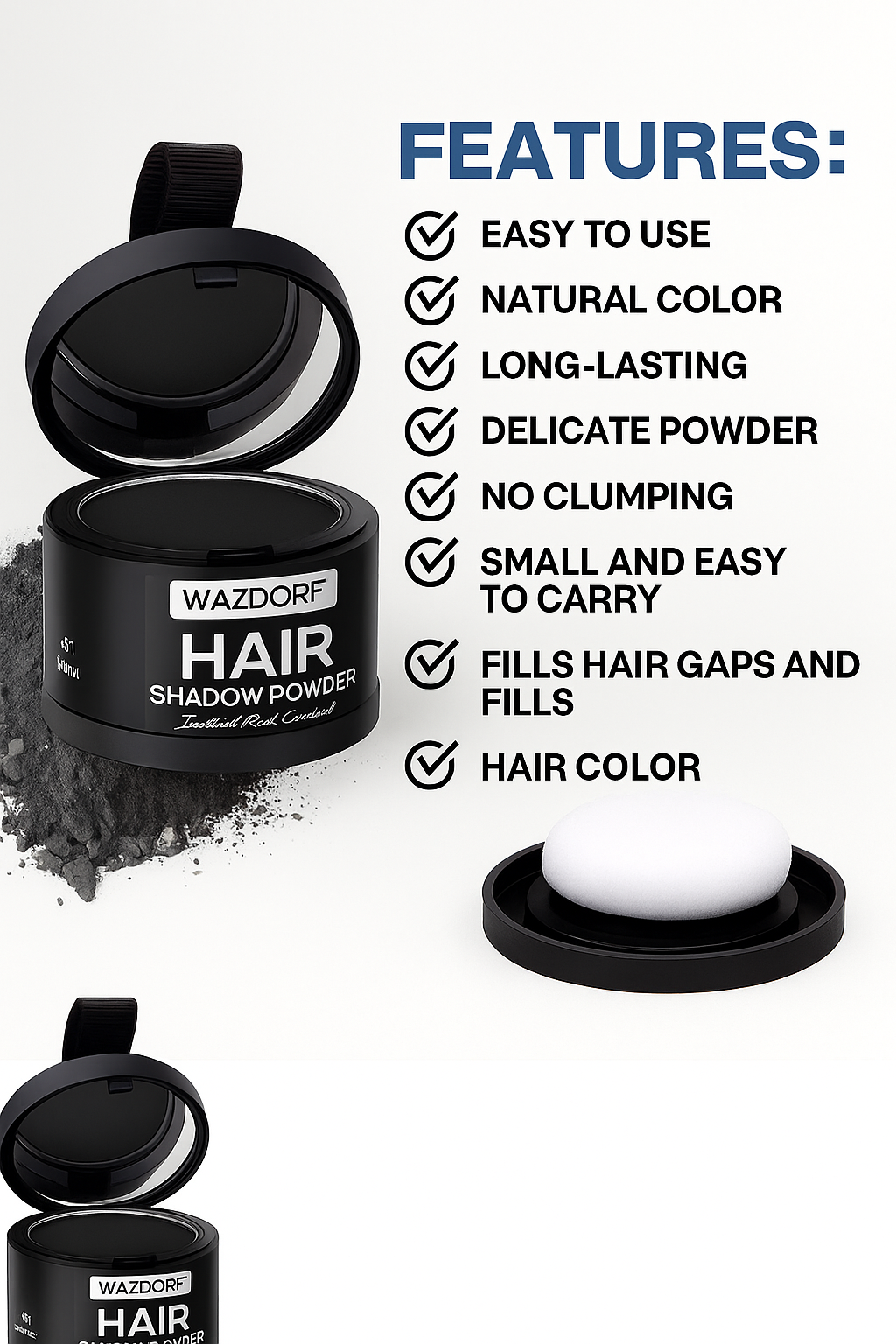 WAZDORF™ Root Cover Up – Long-Lasting Hair Powder