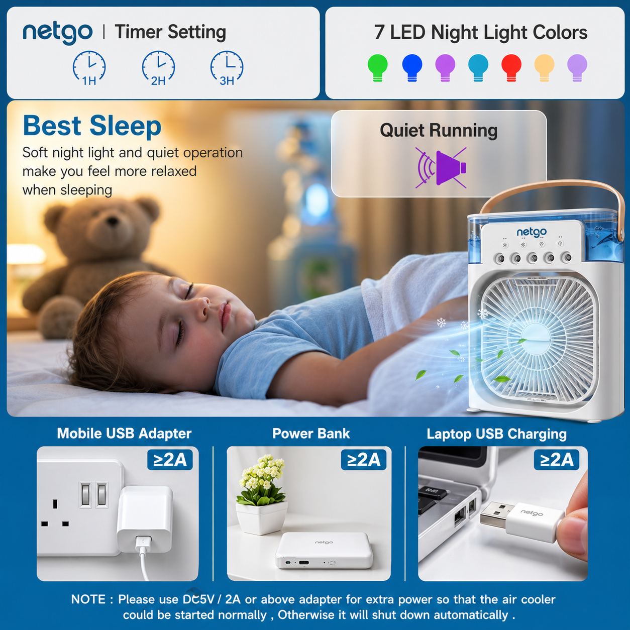Netgo™ Portable Room Air Cooler with 1 Year Warranty
